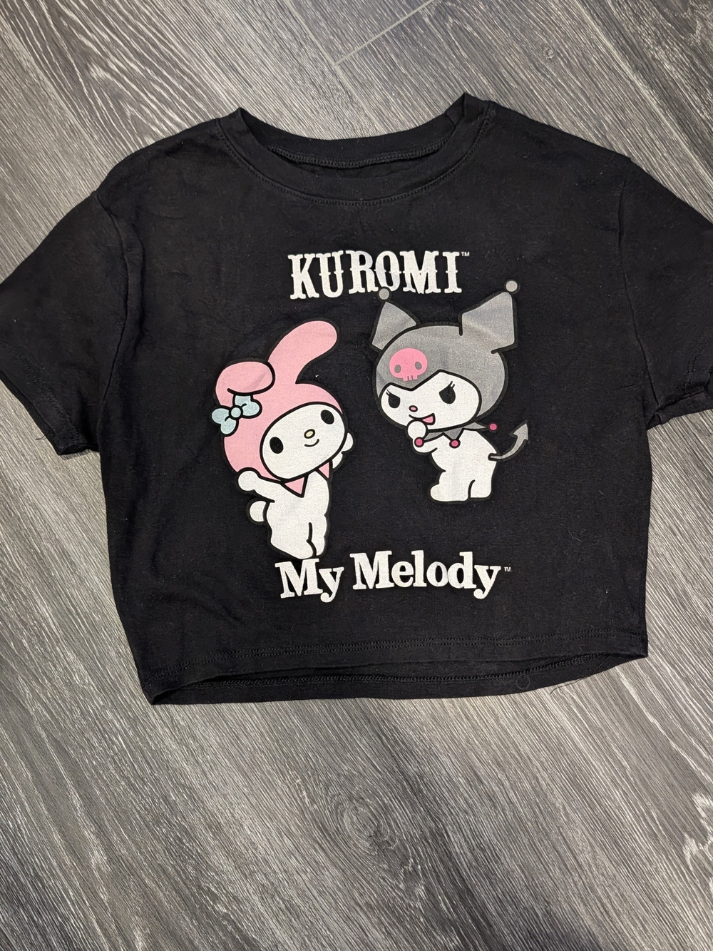 Sanrio Kuromi & Black Graphic Crop Tee with Pink Accents